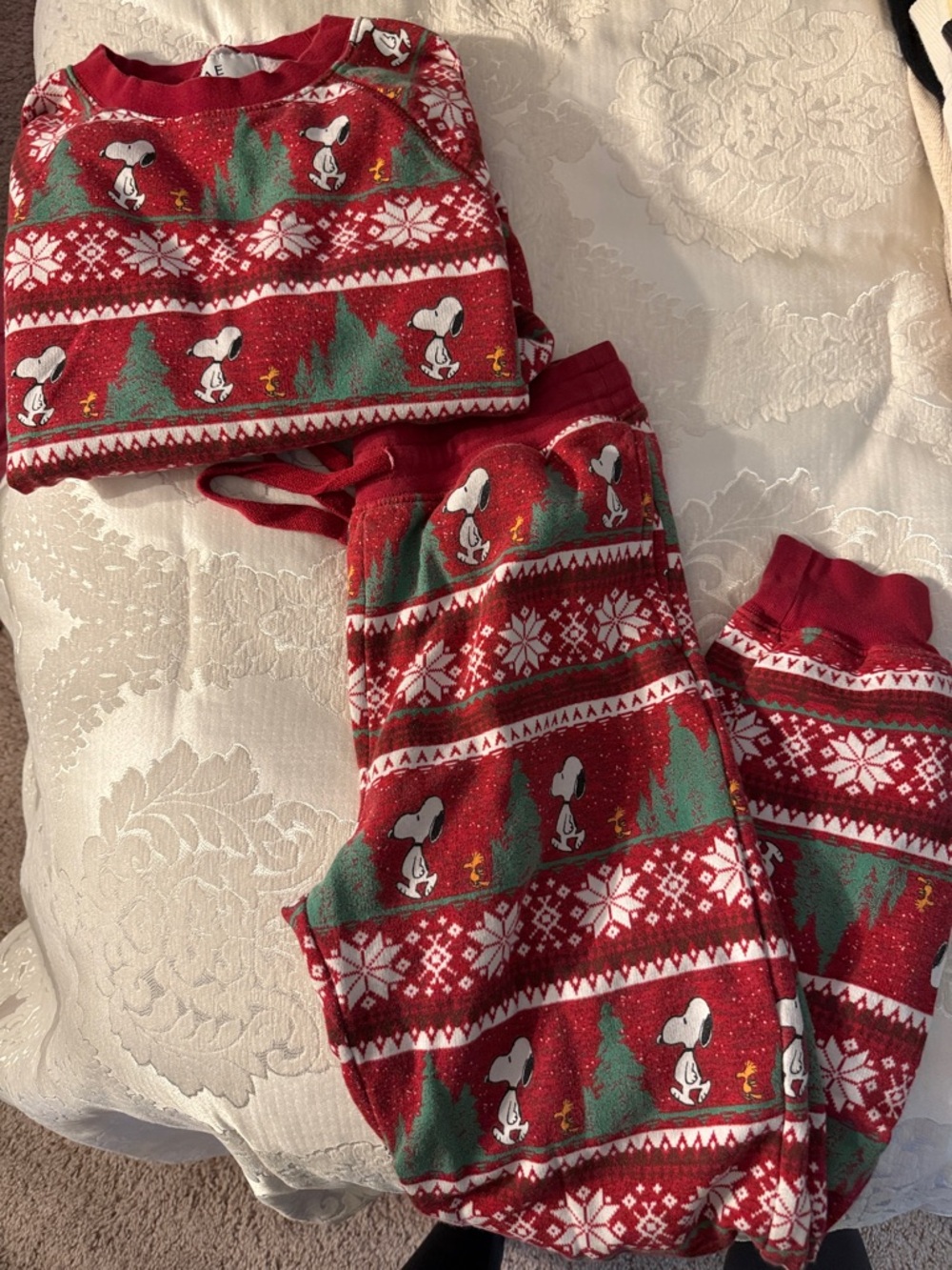 American Eagle Outfitters Red Snoopy Holiday Pajama Set